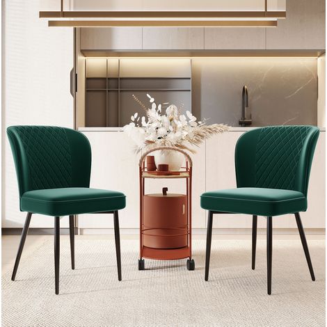 Lot de 2 chaises de salle a manger en velours vert, structure metal,47×43×86cm (1/5)