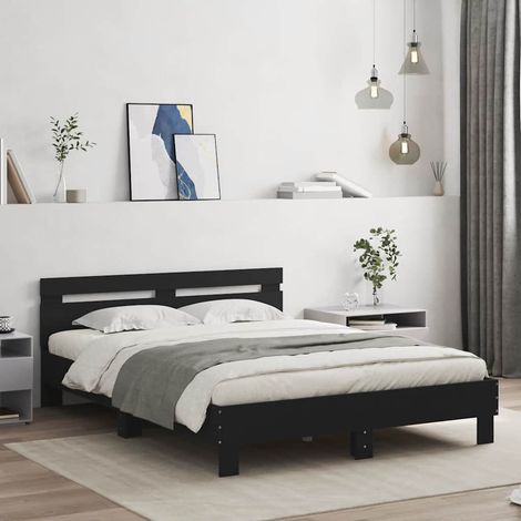 Estructura cama con cabecero madera ingeniería negro 140x190 cm (1/5)