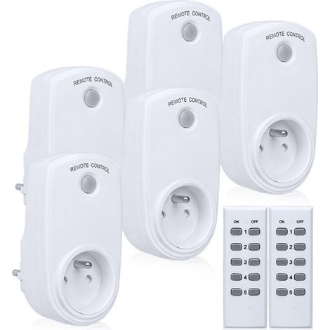 Lot de 5 prises murales intelligentes sans fil avec 2 télécommandes (norme UE) (1/4)