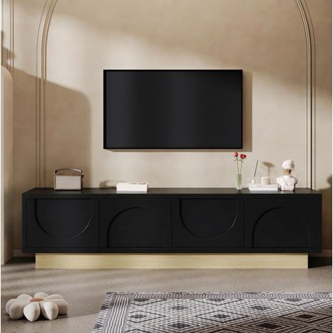 Mobile TV nero 175 cm in MDF effetto legno, design arrotondato e ampio spazio (1/5)