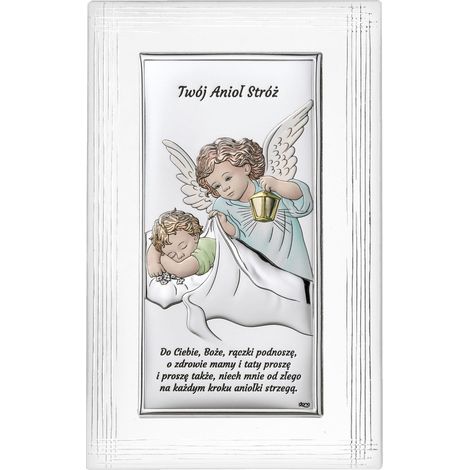Quadro in argento raffigurante un angelo con lanterna, cornice decorativa "il tuo angelo custode", colorato DS02F-C 8 x 13 cm (1/5)
