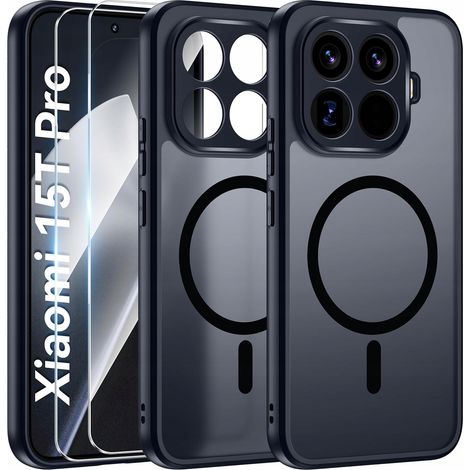 Funda MagSafe negra mate para Xiaomi 15T PRO + 2 protectores de pantalla de cristal (1/5)
