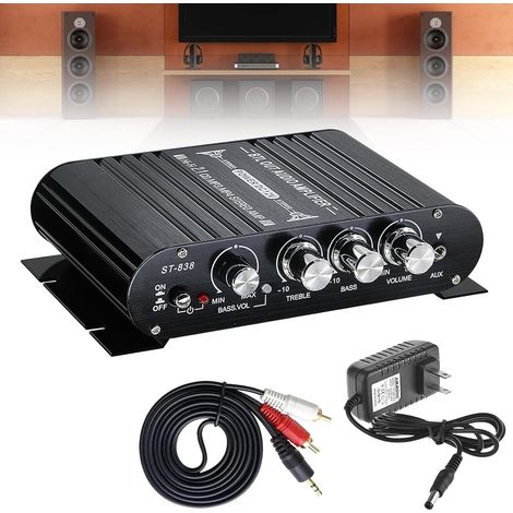 Amplificateur audio HiFi Bluetooth, RMS 80 W x 2 + 80 W ST-838 Mini amplificateur avec sortie de subwoofer Bluetooth Classe, contrôle des basses et des graves, amplificateur stéréo canal de (1/5)