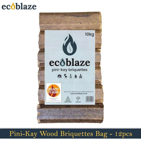 Ecoblaze Pini-Kay Wood 12 Briquettes 10Kg Bag for Wood Burners, Pizza Oven & BBQ (1/5)