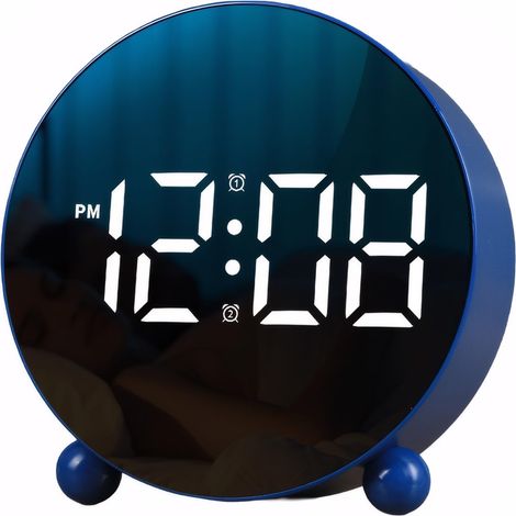 Horloge de bureau simple avec grand écran LED, double alarmes indépendantes, réveil moderne à quartz silencieux avec , bureau, brancher, bleu (1/5)