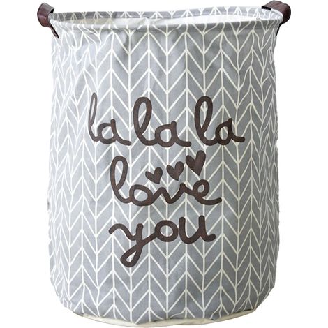 Laundry Basket Cotton Linen Foldable Round Dirty Clothes Storage Bag Folding Laundry Hamper for Home Dormitory Grey