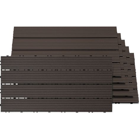 TolleTour Confezione da 30 piastrelle per decking in WPC, 4 listelli, 5 m², 30 x 60 cm, marrone caffè, piastrelle in legno composito con clip