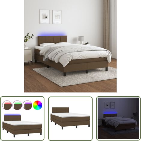 The Living Store Boxspringbett mit Matratze & LED Dunkelbraun 120x200 cm Stoff - Boxspringbett - Doppelbett - Bettenrahmen - Lattenrost - Massivholzbette (1/5)