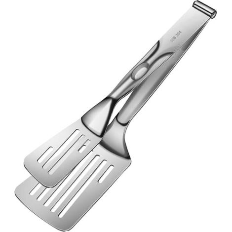 Pince de cuisine 2 en 1 en acier inoxydable, spatule de cuisson multifonctionnelle avec conception détachable, pince à griller antidérapante pour griller, cuire, faire cuire au four et rôtir (1/5)