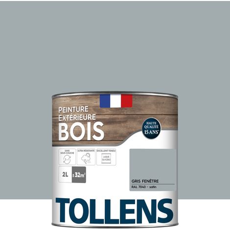 Peinture bois extérieur 2 en 1 - Ultra Résistante et économique - TOLLENS - Satin - Gris Fenêtre - 2L=32m2