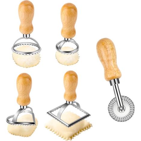 Ensemble de 5 pièces Dailygoods pour raviolis, comprenant un coupe-pâte à tortellini, un moule à raviolis avec manche en bois, idéal pour découper pâtes et pâtisseries, facile à nettoyer. (1/5)