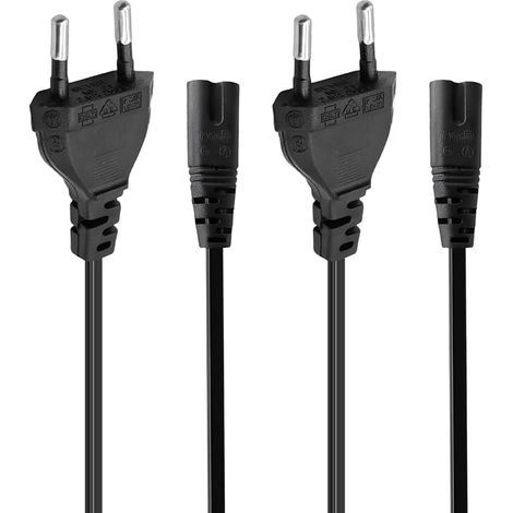 Câble d'alimentation Europlug, 2 Broches, pour JBL Partybox 110, 310, 710, TV, Lecteur Blu-Ray, Radio, câble pour Petits appareils électroménagers (fiche en 8), 1,5 m, Noir, Lot de 2 (1/5)