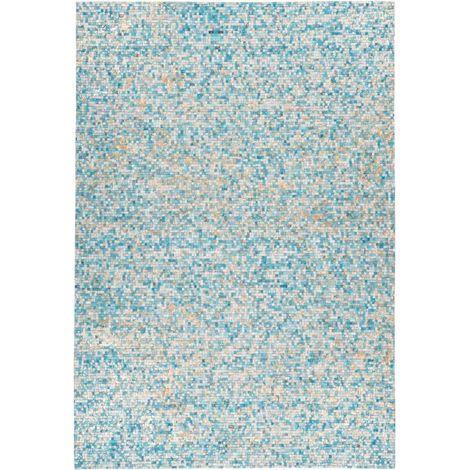 Tapis en Cuir Fait Main "Finish" Turquoise & Or 80 x 150 cm (1/4)