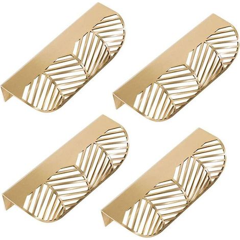 4pcs Leaf Shape Drawer Knobs 117mm Solid Brass Furniture Knobs for Living Room Kitchen Bedroom with Screws (1/5)