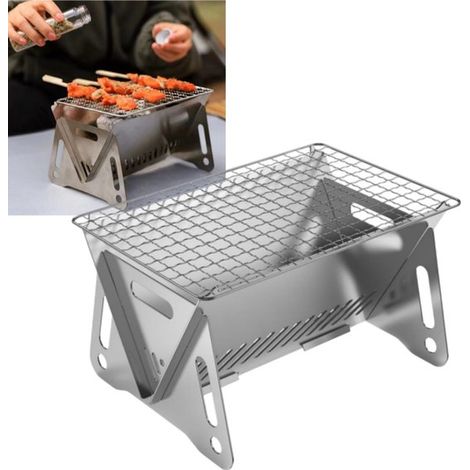 1 unidad, Barbacoa portátil plegable, Acero inoxidable, almacenable, Mini parrilla de carbón, 211613 cm, picnics, en el jardín, Color original (1/5)