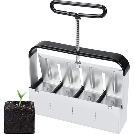 Presse-mottes Manuel pour Semis Professionnel - 4 Mottes Carré de 5x5 cm - Outil de Jardinage Inoxydable en Acier pour Plantation de Graines, Semences et Boutures