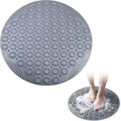 Tappetino da bagno rotondo antiscivolo con ventose e fori di drenaggio, antibatterico, per doccia, vasca e WC, qualità alberghiera, impermeabile, lavabile in lavatrice. (1/5)