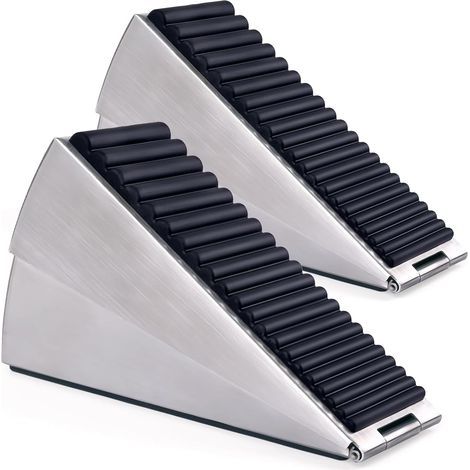 2er-Pack große Türstopper aus Edelstahl mit Federmechanismus – Keil für schwere Türen – Höhenverstellbar bis 7,6 cm, Silber (1/5)