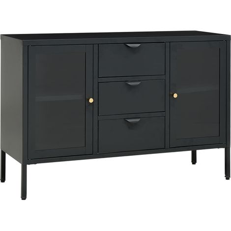 Buffet Lapona 105cm – Acier et verre trempé-Gris foncé (1/5)