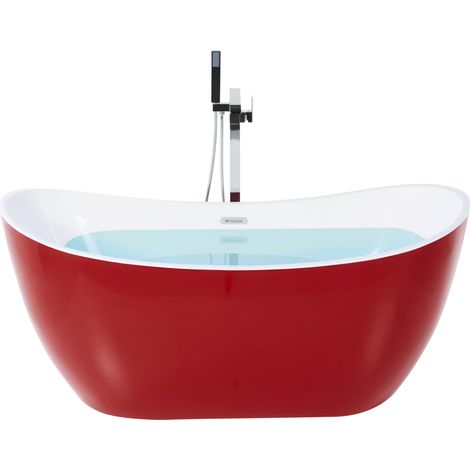Bañera independiente de acrílico rojo plateado blanco con rebosadero 150 cm moderno Antigua