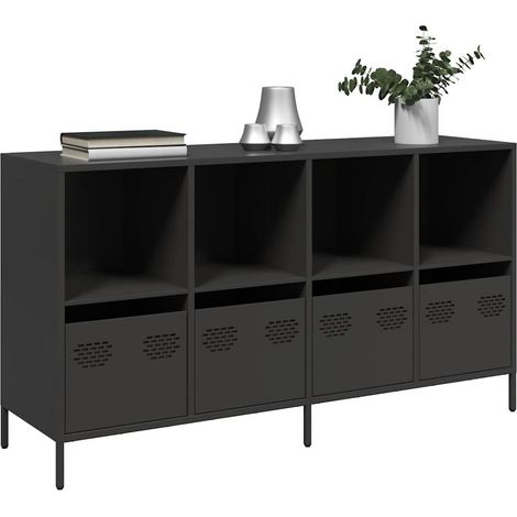 Vidaxl – Buffet noir 135x39x73,5 cm en acier laminé à froid – Grand espace de rangement avec tiroirs – Plateau robuste pour décoration (1/5)