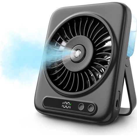 Ventilateur Brumisateur de Table - 6000mAh Ventilateurs Bureau Portable avec 5 Vitesses, Ecran LED & Réglable à 120°, Petit Table Fan USB Rechargeable pour Chambre Bureau Extérieur (Noir) (1/5)