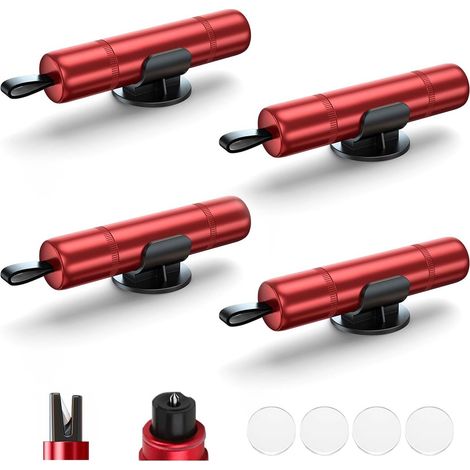 Marteau sécurité auto 2en1 - Brise-vitre + coupe-ceinture - Support adhésif - Outil secours - Rouge (1/5)