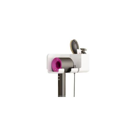 Support mural pour sèche-cheveux sans perçage, avec pince pour cordon et compartiment de rangement, support auto-adhésif, compatible avec la plupart des sèche-cheveux (blanc) (1/4)
