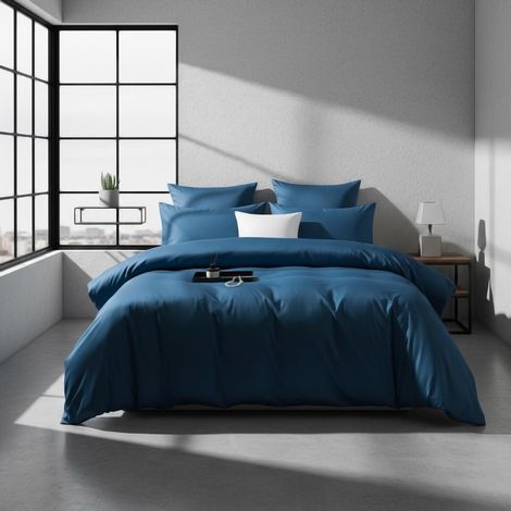 Bettwäsche 155x220 cm Mako Satin Petrol Blau Uni Baumwolle mit Reißverschluss & 2 Kissenbezügen 80x80 cm
