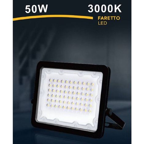 Faro Led 50 W Faretto Ultra Slim Nero Esterno Luce Naturale Calda Fredda Fs50w-n