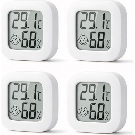 4 Pack Thermometre Interieur Mini Thermomètre Hygrometre Haute Précision Température Hygromètre Moniteur avec Air icône Confortable pour Cuisine Chambre de Bébé Serre Entrepôt Bureau