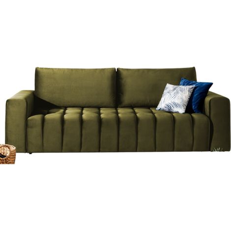 Canapé convertible capitonné LARKO velours-Vert olive (1/5)
