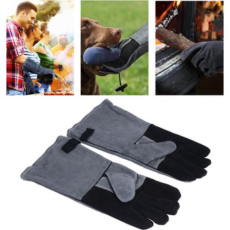 Gants de barbecue en cuir de vachette résistant aux hautes températures - isolants thermiques, résistants à l'usure et à la chaleur, pour les barbecues en extérieur et les fours à micro-ondes. (1/5)