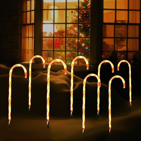 8 Pièces Noël Canne Lumières, Solaire Bonbon Canne Lumières Canne Bonbon Marqueur Chemin Décoration Noël Voie Marqueurs Lampes LED en Forme de Sucre dorge Lumières de Jardin Lumière Solaire Jardin - R (1/5)