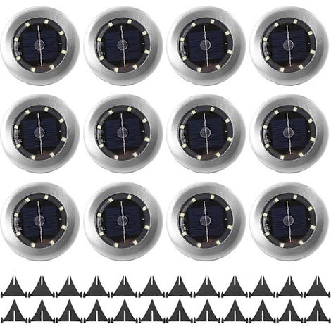 Lot de 12 lampes solaires d'extérieur pour jardin, 8 LED, étanches IP65, idéales pour les allées, pelouses, terrasses et cours.-AquaForge (1/3)
