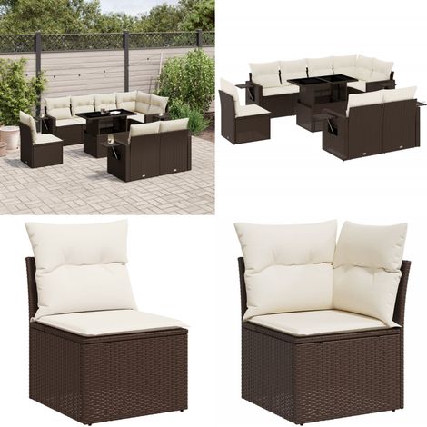 9-tlg. Garten-Sofagarnitur mit Kissen Braun Poly Rattan - Gartenmöbel Set - Esszimmergarnitur - Outdoor Möbel - Lounge Garnitur - Rattan Gartenmöbel - Home & Living (1/5)