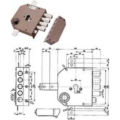 1PZ SERRATURA TRIPLICE DA APPLICARE CON SCROCCO CILINDRO EUROPEO 38630 - mm.60 DX (38630VD00)