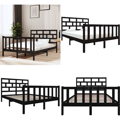 Massivholzbett Schwarz Kiefer 135x190 cm - Holzbett - Doppelbett - Kiefernbett - Massiver Rahmen - Schwarzes Bett - Home & Living (1/5)