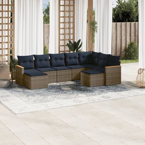 9-teiliges Gartensofa-Set mit Kissen, grau, Polyrattan (1/5)