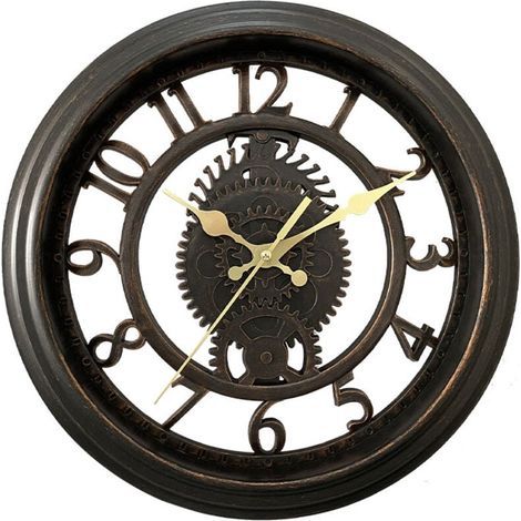Horloge murale vintage 11" - Noir, Horloge murale créative squelette, Horloge murale de salon à lumière ronde, style luxe (1/4)