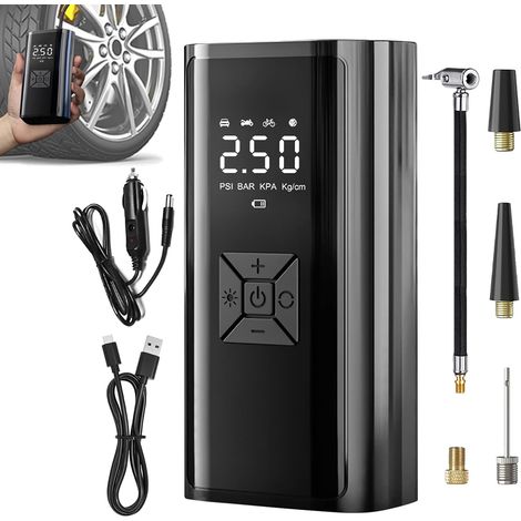 Gonfleur De Pneus Compresseur d'air Portable,Pompe à Air Intelligente Portable Gonfleur sans Fil avec Affichage Numérique pour Voiture Camping Vélo Camion Moto Garage (1/5)