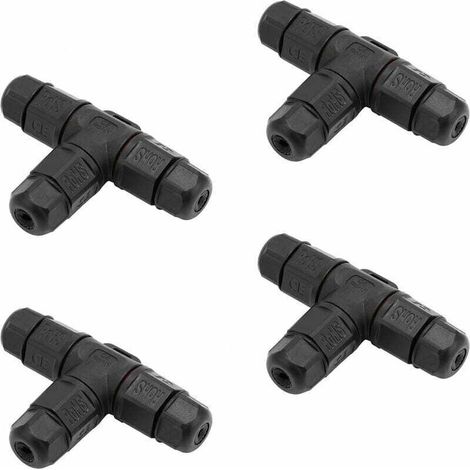 Confezione da 4 scatole di derivazione impermeabili IP68 Tipo T per il collegamento di cavi esposti all'umidità in ambienti esterni - connettori per cavi a 3 poli, Ø 5 mm - 10 mm (1/4)
