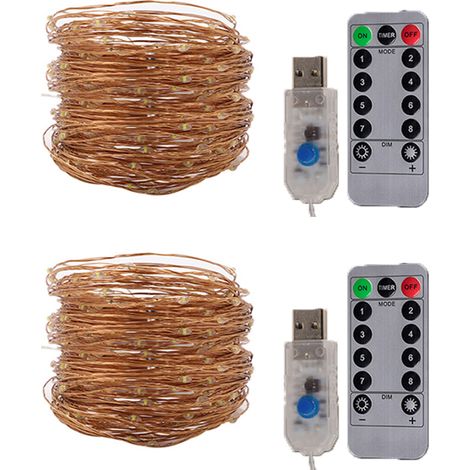 Guirlande lumineuse à piles (lot de 2) de 5 m (16,4 pi) avec 50 LED, 8 modes d'éclairage et télécommande, idéale pour chambre et jardin. (1/5)