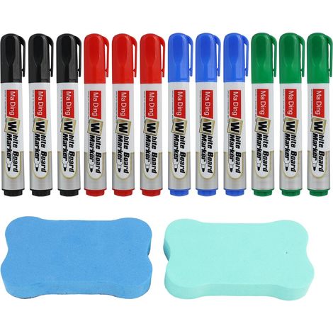 12-teiliges Set Whiteboard-Marker, Whiteboard-Marker mit 2 magnetischen Radierern, Whiteboard-Stifte, farbige Stifte fürs Büro (1/5)