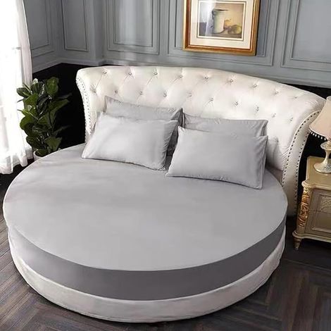 Rond Drap Housse 200x200, Gris Clair Coton Drap-Housse avec Élastique Complet, Respirant Doux, Bed Sheets Convient pour Matelas Jusqu'à 25 cm (1/5)