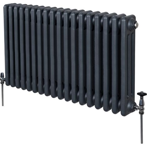 Radiador Tradicional Horizontal de 3 Columnas 600mm x 832mm  Gris Antracita   Acero  Montado en pared  Kit de fijación y soportes  + Cepillo de limpieza GRATIS  Calefacción estufa calefactor