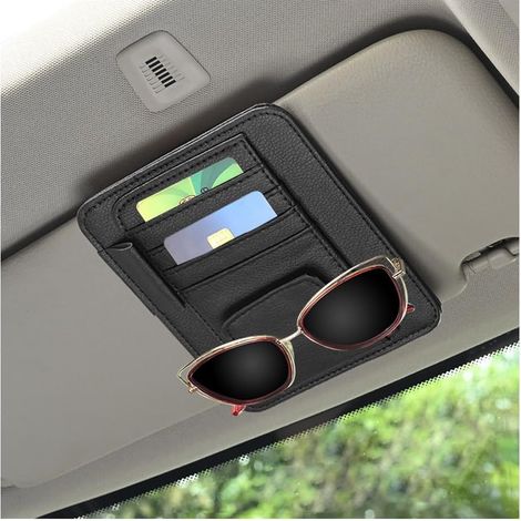 Organizzatore per aletta parasole auto, organizer per occhiali da sole per aletta parasole auto, clip universale per aletta parasole auto, chiave patente, telefono cellulare (nero) (1/4)