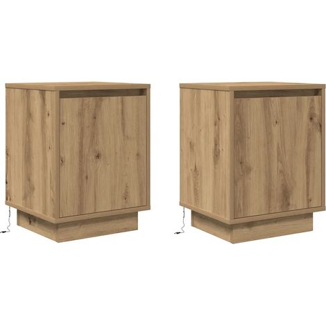 Set di 2 comodini con luci LED portaoggetti 38 x 34 x 50 cm in legno multistrato rovere artigianale 020051615