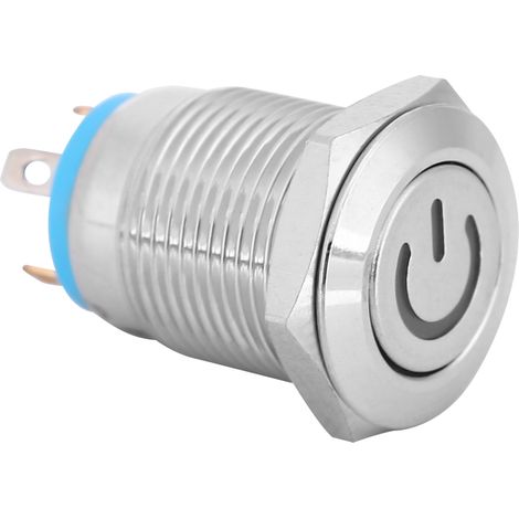 12-mm-Metall-Druckknopfschalter mit Betriebssymbol, blauer LED-Anzeige, automatischer Rückstellung, 1 Schließer (12 V) (1/5)