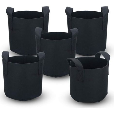 Lot De 5 Sacs De Plantation Non-Tissés De 38 Litres – 10 Gallons – 40 X 30 Cm – Avec Poignées De Transport - Pour Jardin, Serre, Etc. - Sac De Jardinière (1/5)